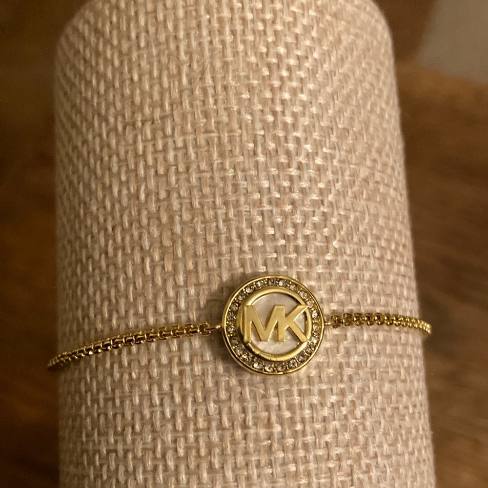 MICHAEL Michael Kors Pave Signature MK Logo Gold Tone Slider Bracelet NWT